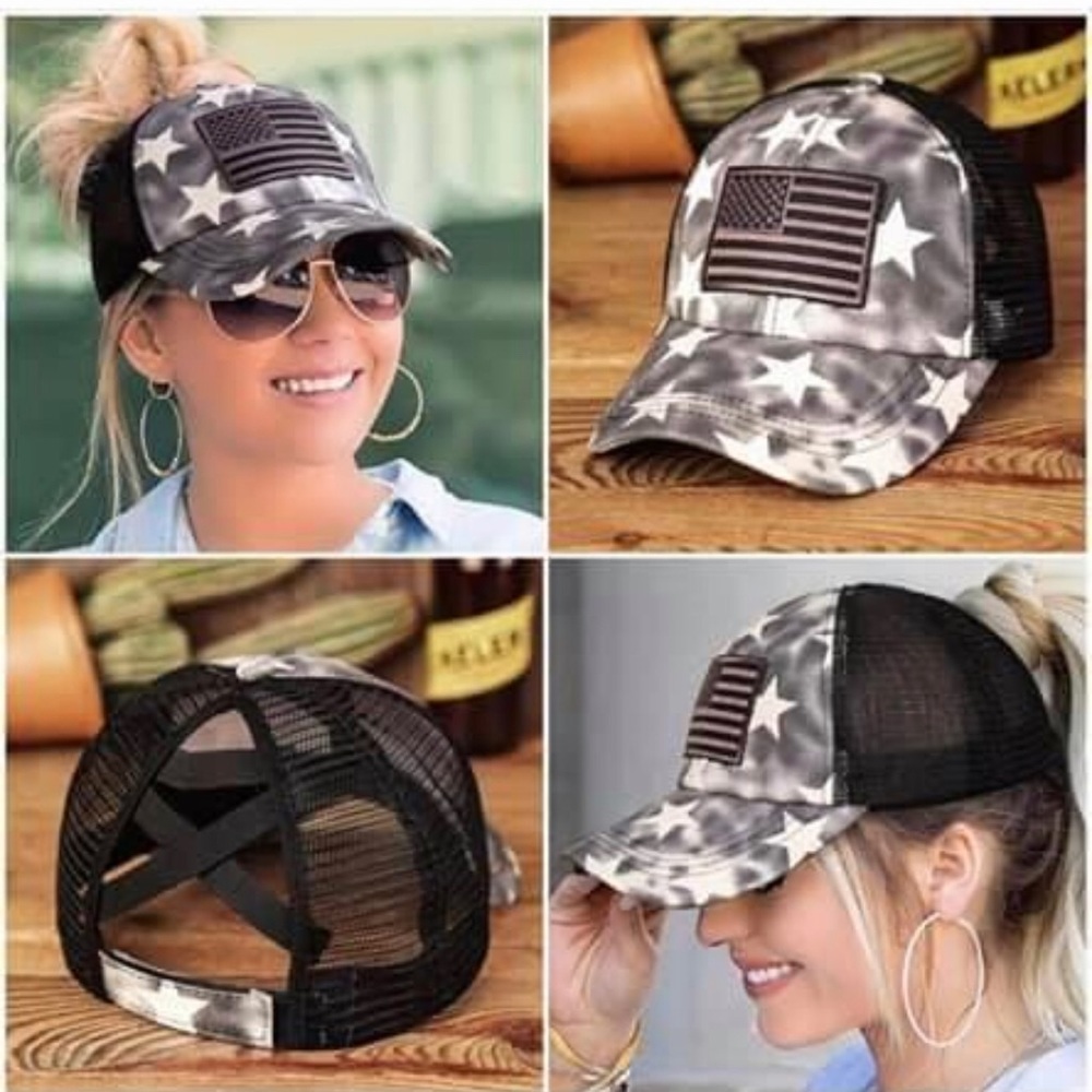 - High ponytail Flag/ stars hat